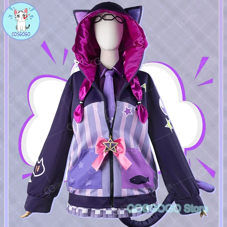 COSGOGO Vtuber Nijisanji Murasaki Shion Косплей Костюм Хэллоуин Игровой Пальто Толстовка Рубашка
