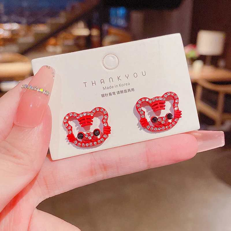 Милые серьги-гвоздики в южнокорейском стиле с животными для женщин красный