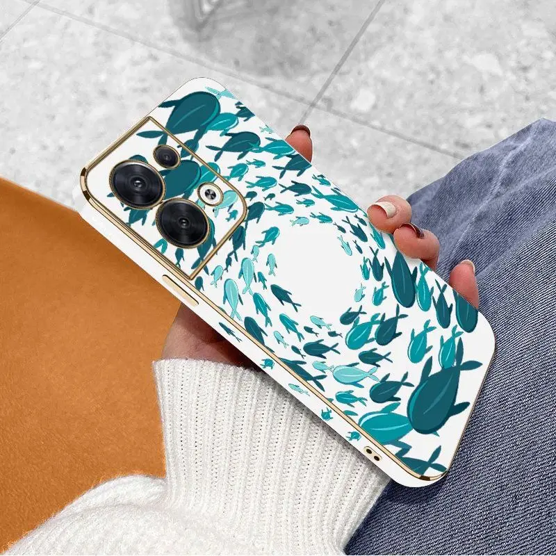 Fish Gather Luxury Plating Phone Case For OPPO Reno 8 8T 8 Pro 7 7Z 6 5 F19 F9 F9 Pro Cover