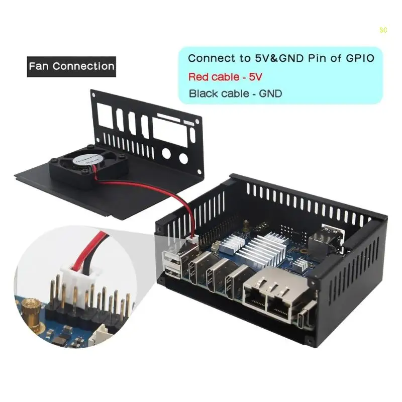 

For OrangePi 5 Case with 5V 4A Power Supply with Cooling Fan Aluminum Heatsink Metal Case for OrangePi 5 Dropshipping