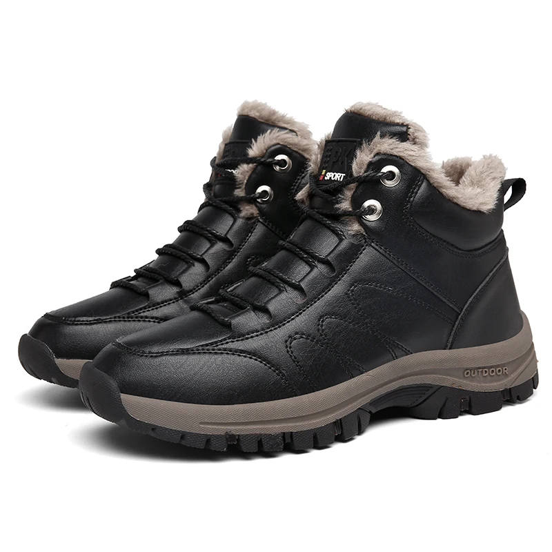 

Leather Ankle Boots for Men lace up plush warm snow boots High Top Luxury Winter Shoes Man Footwear Casual cotton Boots Man