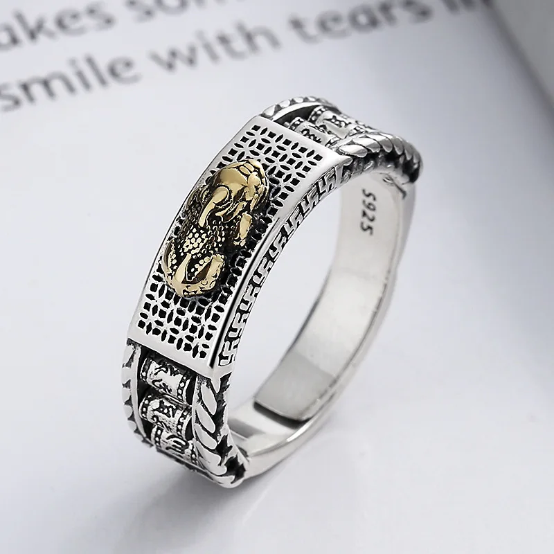 

S925 Silver Hollow-out and Rotatable beads Opening Rings for Men and Women