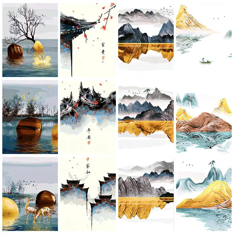 

GATYZTORY Oil Painting By Numbers With Frame Ink Painting For Adults Home Decors Diy Gift On Canvas Mountain Landscape Handiwork