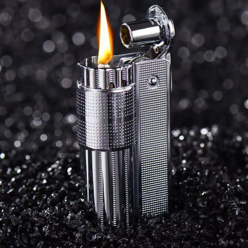 

2022 Unique Retro Gasoline Metal Kerosene Lighter Men Vintage Grinding Wheel Gasoline Flint Old Windproof Cigarette Lighter
