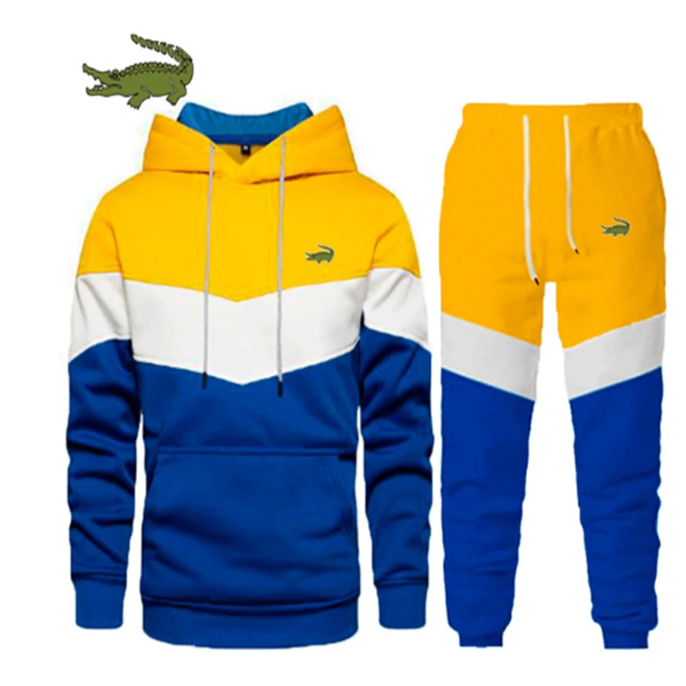 2022 New Blue Street Ccasual Sports Sweater Loose Side Seam Pockets color matching youth hooded sweater suit