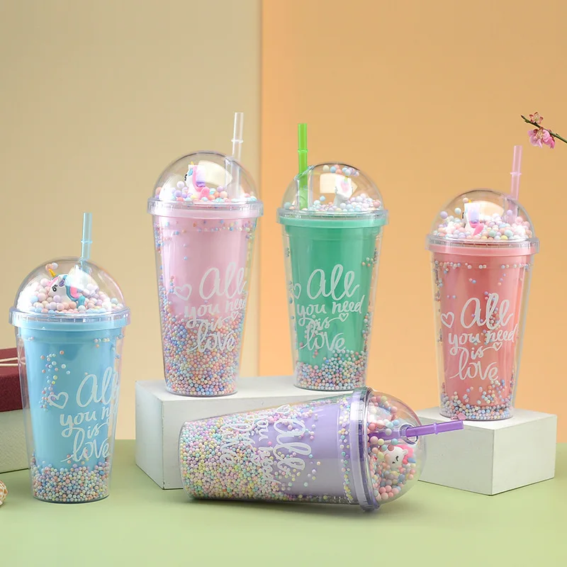 Coffee Mug Water Bottle Unicorn Starry Sky Double Wall Straw