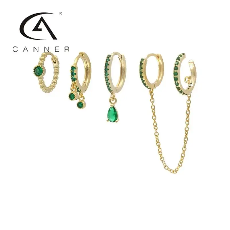 

CANNER Copper INS Geometric Cuffs Chain Color Zircon Set Earrings For Women Girls Wedding Anniversary Exquisite Plated Jewelry