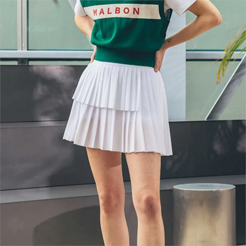 【Advance Sale】Golf ladies pleated skirt A-line Korean striped pleated skirt with shorts and skirt