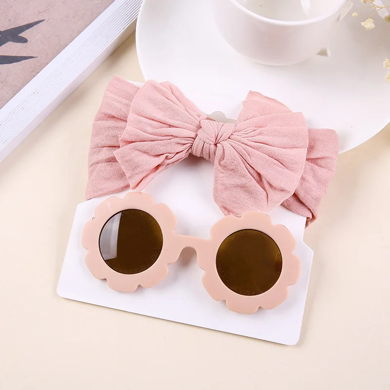 

2Pcs/Lot Baby Girl Nylon Headband With Sunglasses Set For Hair Accessories Kid Headwarp