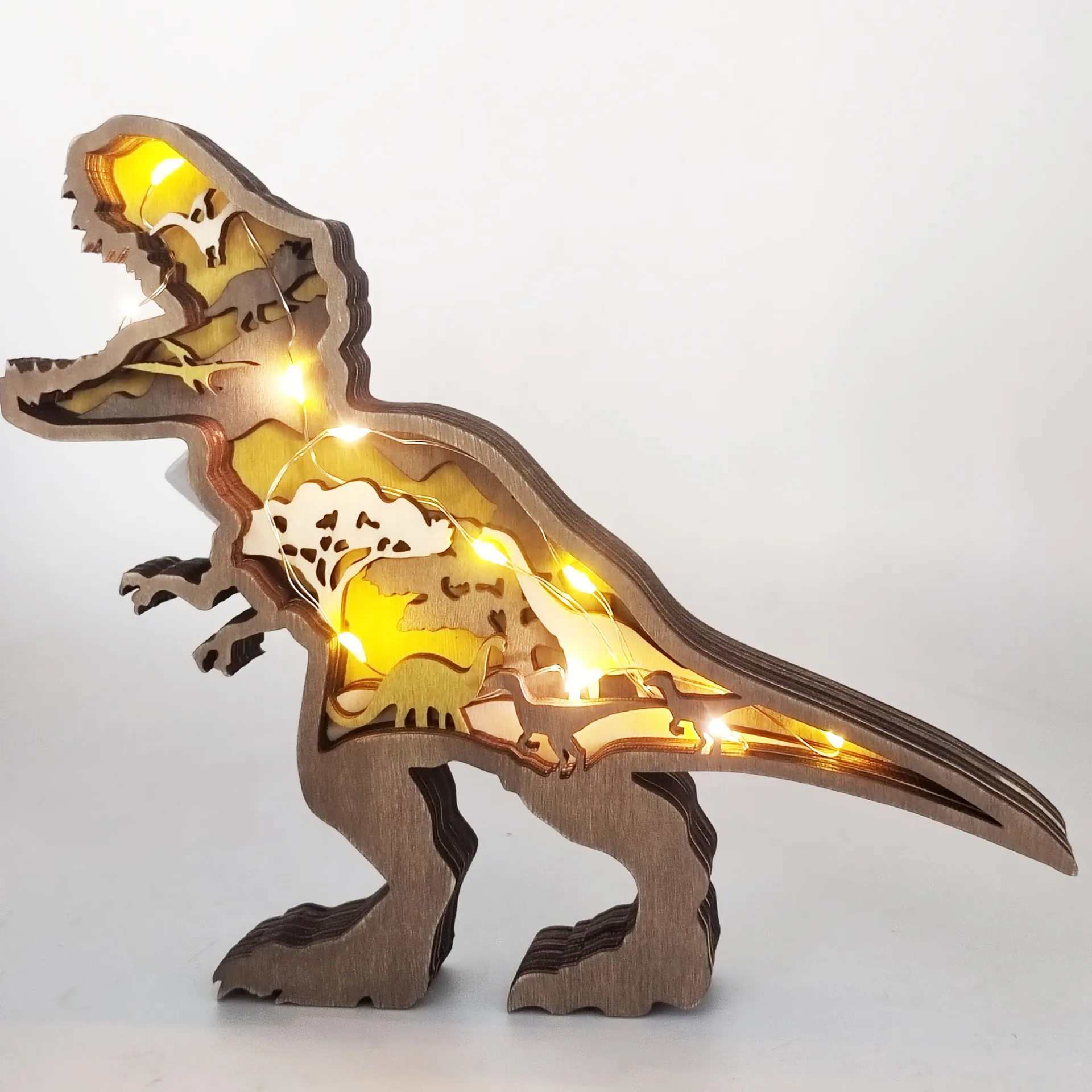 

LED New wooden decoration creative Dinosaur Tyrannosaurus totem decoration home accessories carving collect ornament best Gift