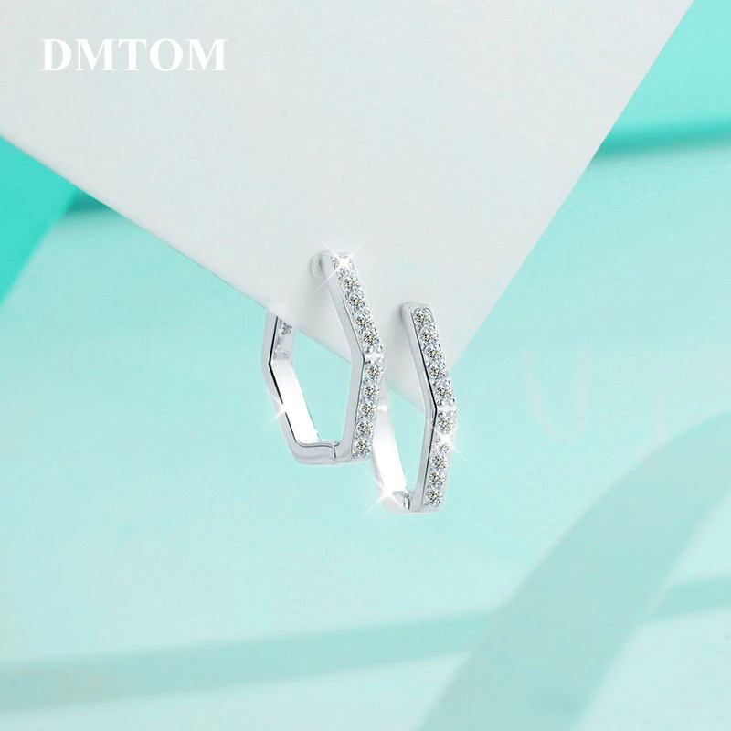 

DMTOM 925 Sterling Silver Moissanite Stud Earrings Simple Hoop Diamond Earring New Fashion For Women Wedding Party Fine Jewelry