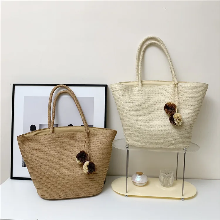 

Woven Cotton Thread Women Tote Bag 2023 Women's Handbags Designer Lady Shoulder Bags Bohemian Vocation Beach Female Bucket Bag