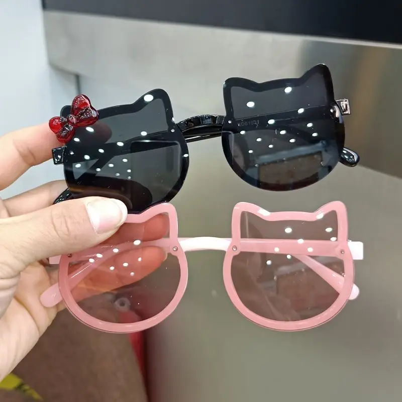 

Новинка Аниме Sanriod Hello Kittys детские солнцезащитные очки с УФ-защитой уличные очки с кошачьими ушками декоративные очки разные цвета очки