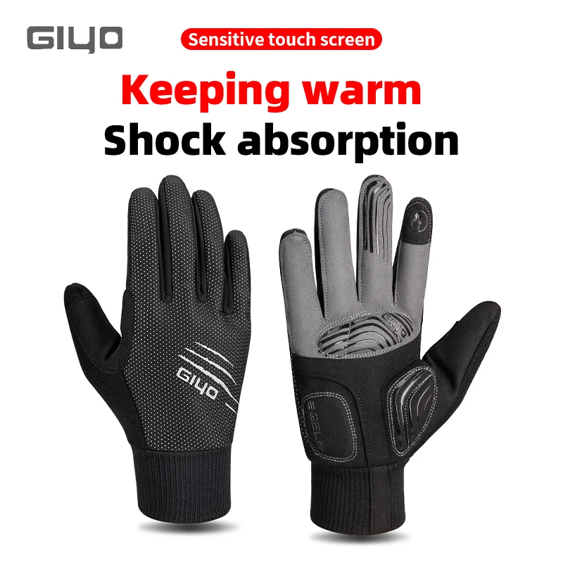 

GIYO Bicycle Winter Thermal Gloves Men Women MTB Road Bike Touch-screen SBR Filling Thicken Shockproof Cycling Full Finger Glove