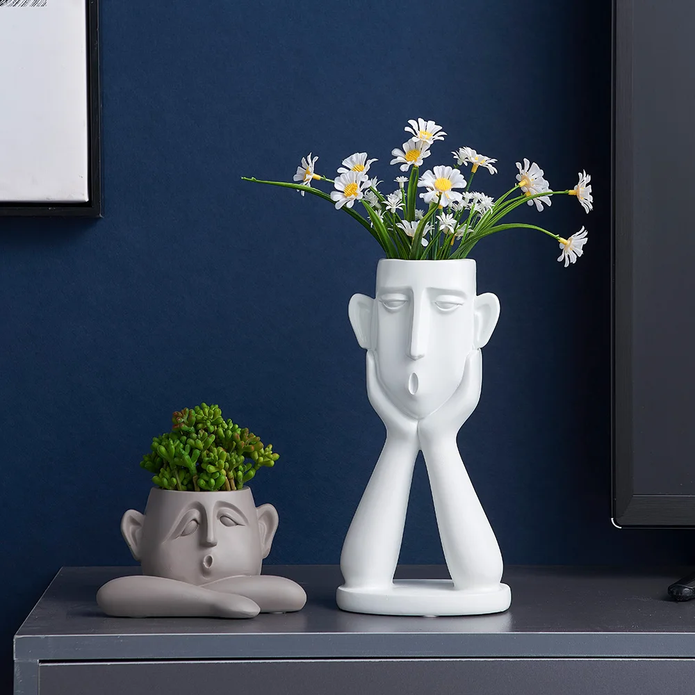 

Abstract Human Face Vase Resin Flower Vase Home Decor Human Lift Cheek Flowerpots Head Sculpture Tabletop Decorative Ornaments