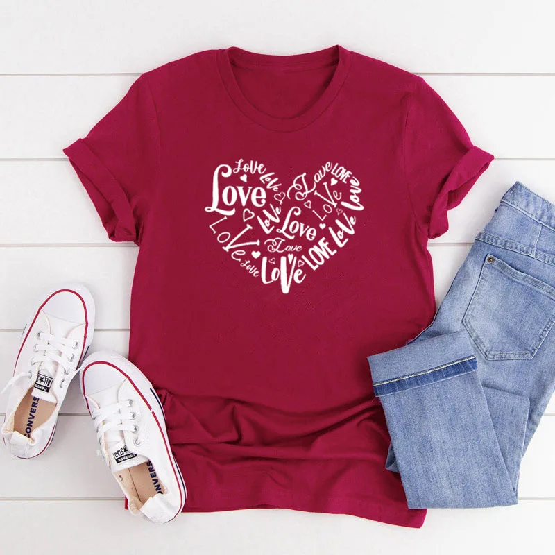 

harajuku Cute Heart Love shirts for women,14th February given to her Valentine Gift.Funny Girls fashion Casual graphic t shirts.