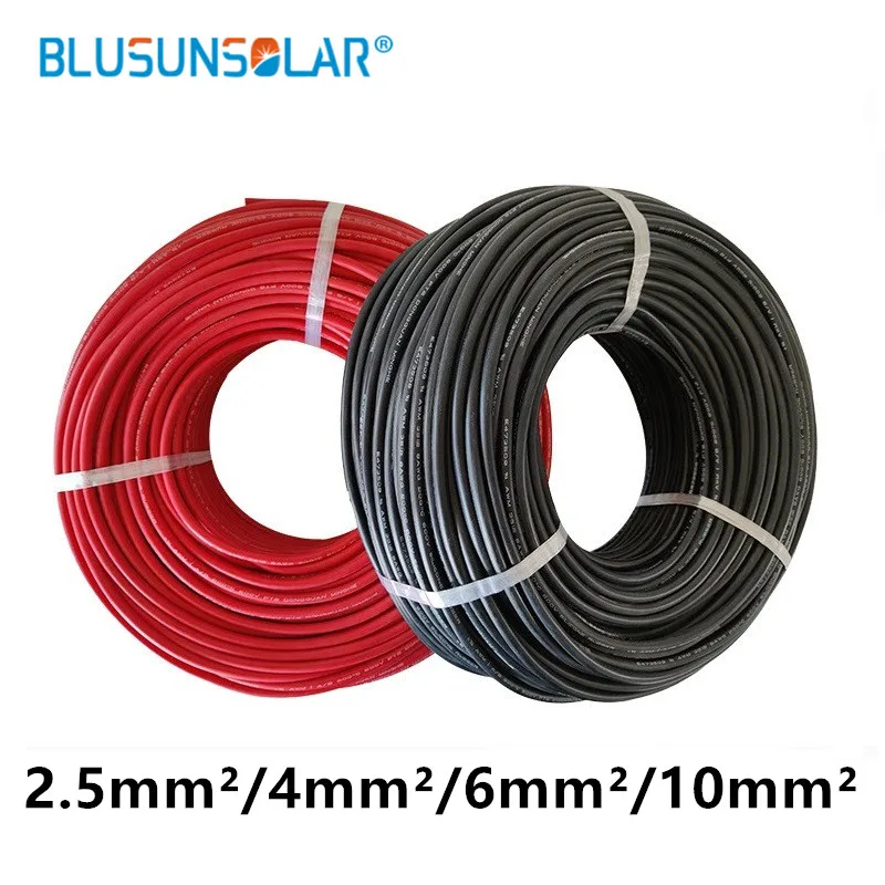 

50Meter/lot Solar Cable Photovoltaic Wire 1500V 14/12/10/8 AWG 2.5mm2 4mm2 6mm2 10mm2 Cable Red Black XLPE Jacket for PV Panels