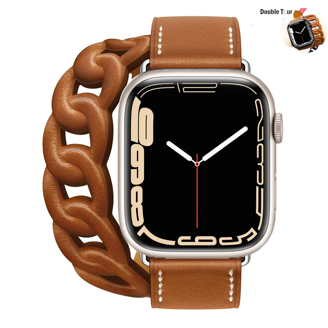 

Leather Strap For Apple Watch series 7 band 45mm/41mm correa 42/38mm Gourmette Double Tour bracelet iwatch 6 5 4 3 Se 44mm 40mm