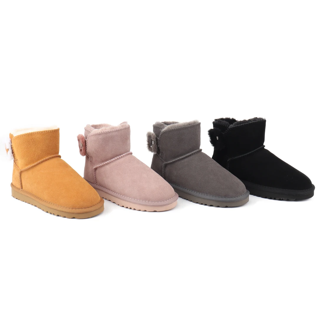 

High quality Australian wool leather snow boots stylish plush ankle boots with splash and stain resistance dupe Button style