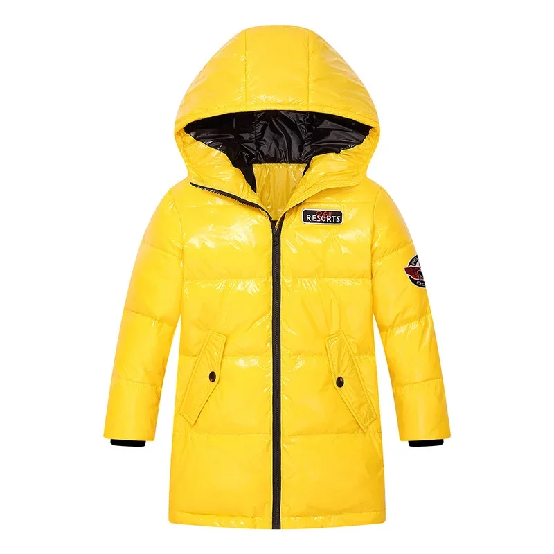 Детская длинная свободная куртка на утином пуху для мальчиков и девочек синее