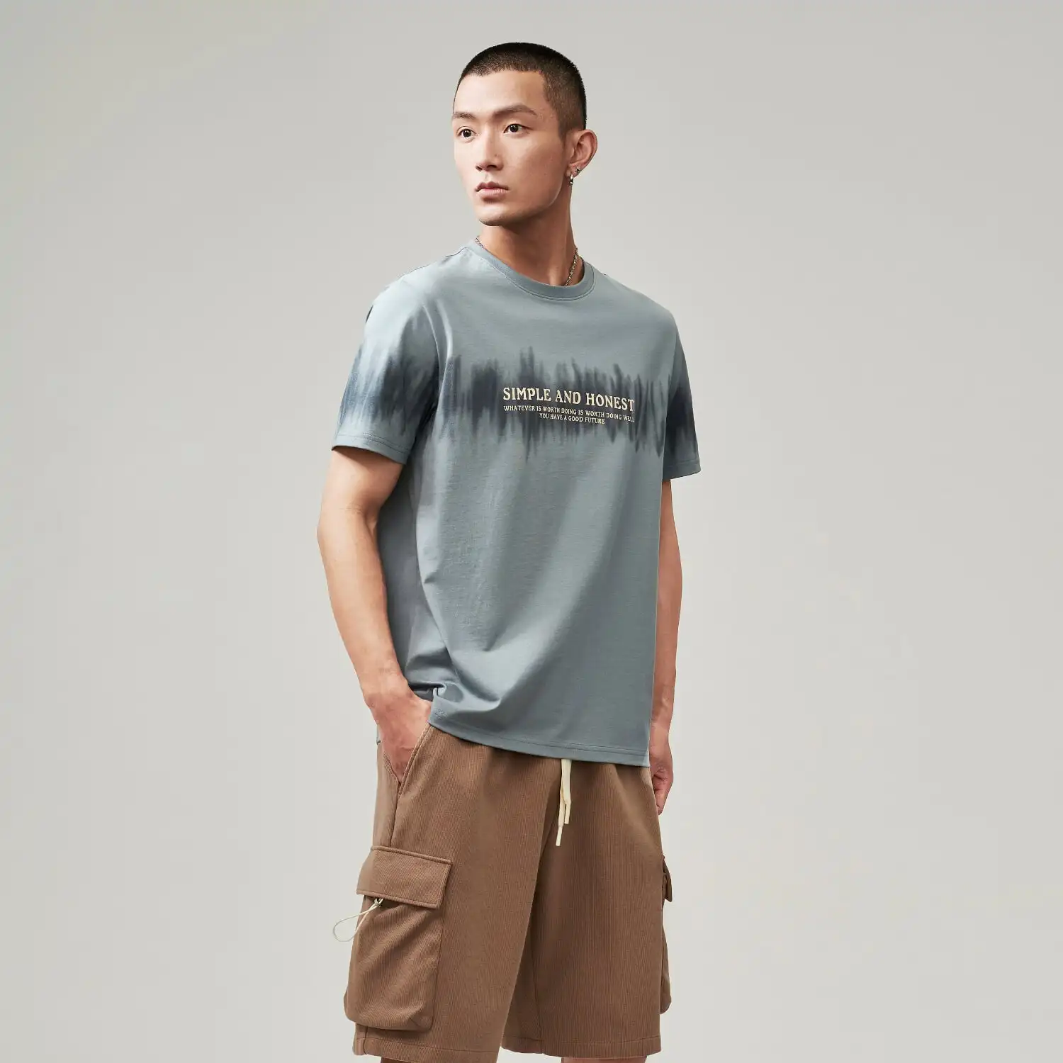 Мужская модная светло-серая футболка VPG с коротким рукавом и выцветающим