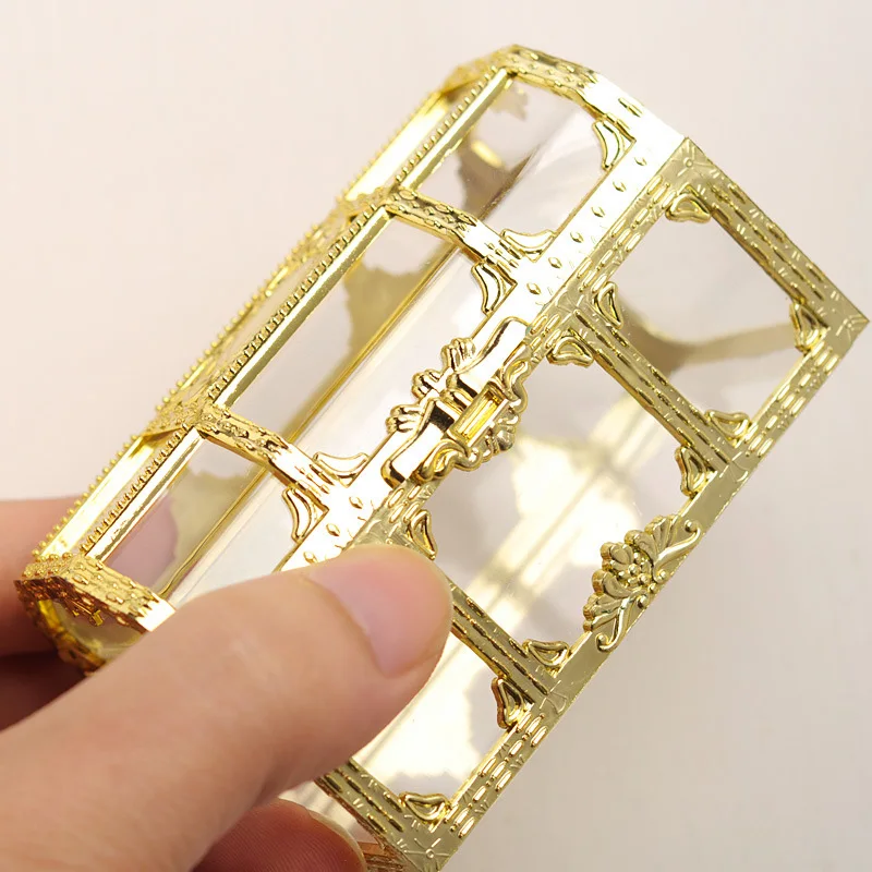 

Vintage Mini Transparent Pirate Treasure Storage Box Organizer Earrings Crystal Gem Jewelry Trinket Women Candy Chocolate Box