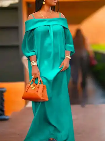 Onecozyday Spring Summer Puff Sleeves Off-the-Shoulder Maxi Dresses Solid Color Elegant Holiday Party Evening Dress For Women