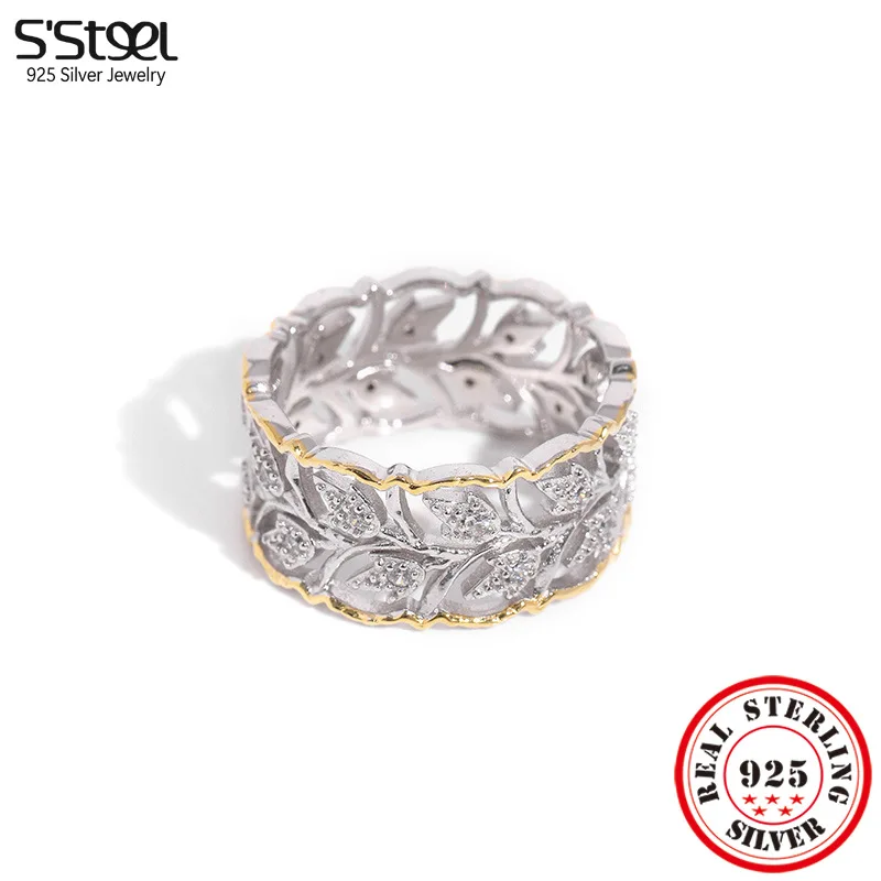 

S'STEEL Authentic 925 Silver Sterling Hollowed Leaf Ring For Women Resizable Aesthetic Luxury Brand Ringen Personalized Jewelry