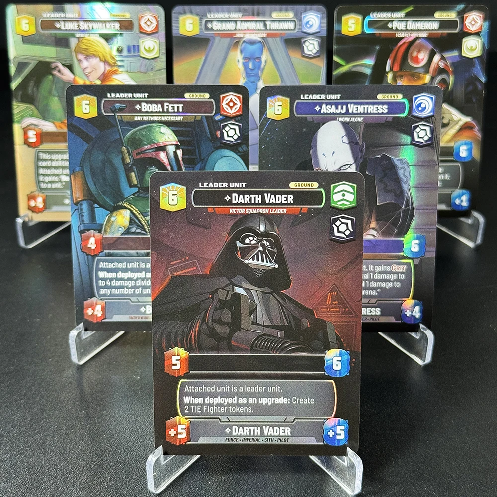 Фото Коллекционные игровые карты SWUDB Proxy Foil TCG Jump to Lightspeed (JTL) с Луке Скайуокером, Ландо Калриссианом, Ханом Соло, Асажж Вентрес, Боба Феттом №1