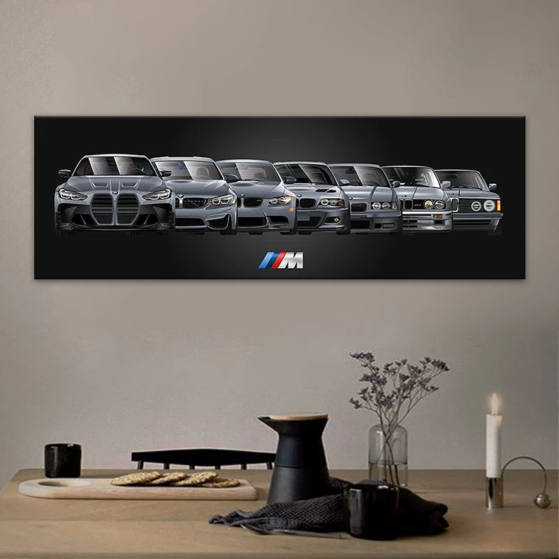 

Bmw M3 Family Sports Car M Series Evolution Art Poster Paper Modern Home Decoration Hanging Painting Canvas Picture With Frame