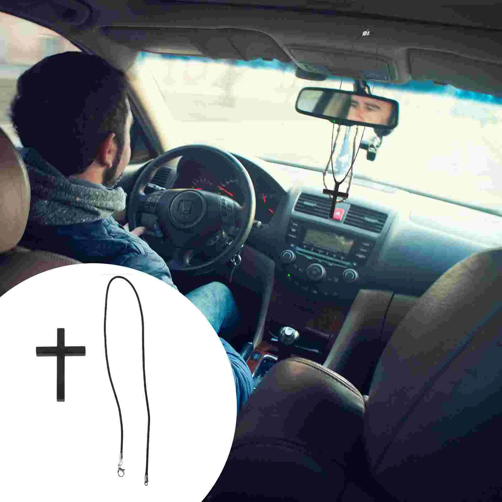 

Car Hanging Ornament Rear View Mirror Rearview Accessories Cross Pendant Charms Hip Hop Necklace