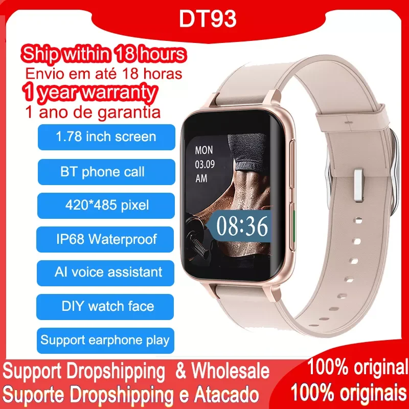 

DT93 Smart Watch Men 1.78 inch 420*485 IP68 Bluetooth Call Voice Assistant DIY Watch Face Smartwatch Women pk DTX