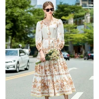 dress for women new 2022 spring and autumn fashion v neck floral print high waist a line long dresses s xl