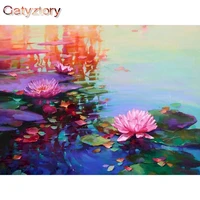 gatyztory 60x75cm frame painting by numbers lotus pond scenery oil paint kits modern home living room wall decoration arts