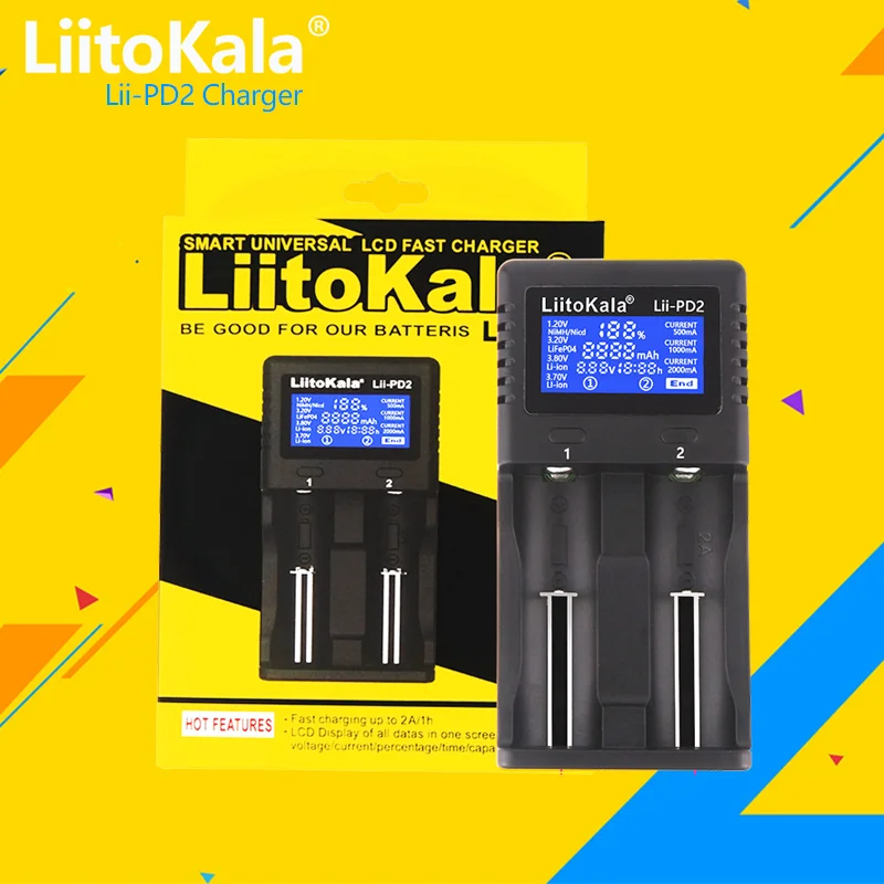 

1-5PCS LiitoKala Lii-PD2 18650 Battery Charger for 3.7V Li-ion 18650/18500/16340/26650/21700 /20700/18350/CR123A 1.2V battery