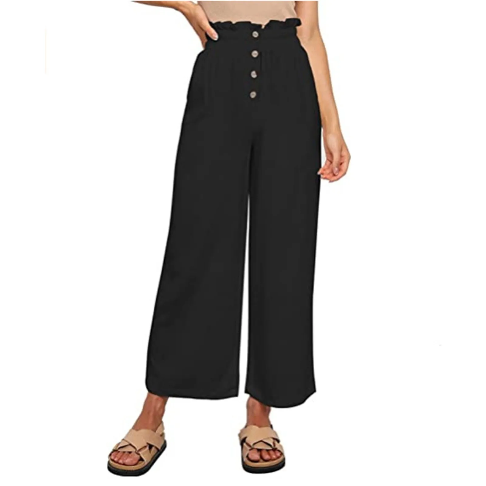 Women's High Waisted Loose Long Wide Leg Pants With Elastic Loose Casual Office Wide Leg Pants Oversized Jogger Trousers