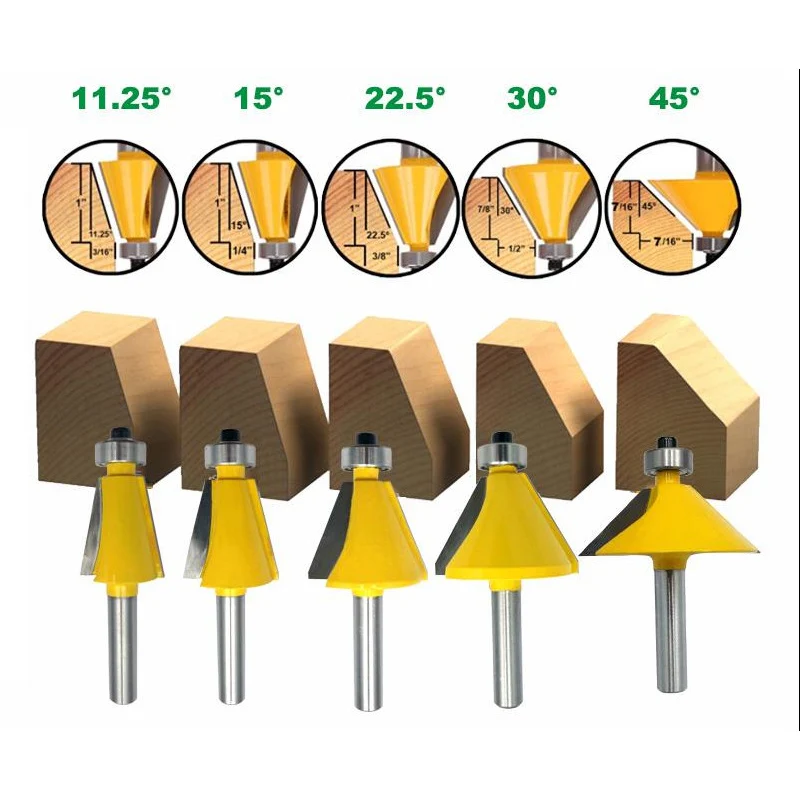 

1PC 1/4" 6.35MM Shank Milling Cutter Wood Carving 11.25 15 22.5 30 45 Degree Chamfer Bevel Edging Router Bit Tungsten Carbide