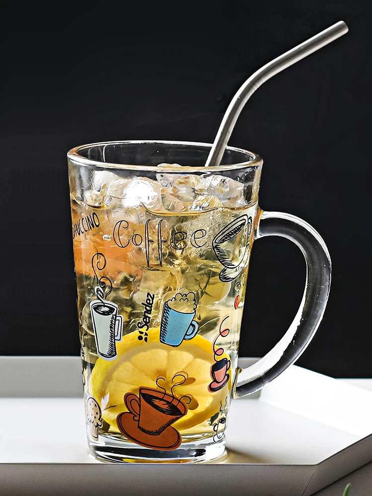 

Glass cup water cup with handle beer cup female household drinking cup drink cup creative personality trend glass bottle