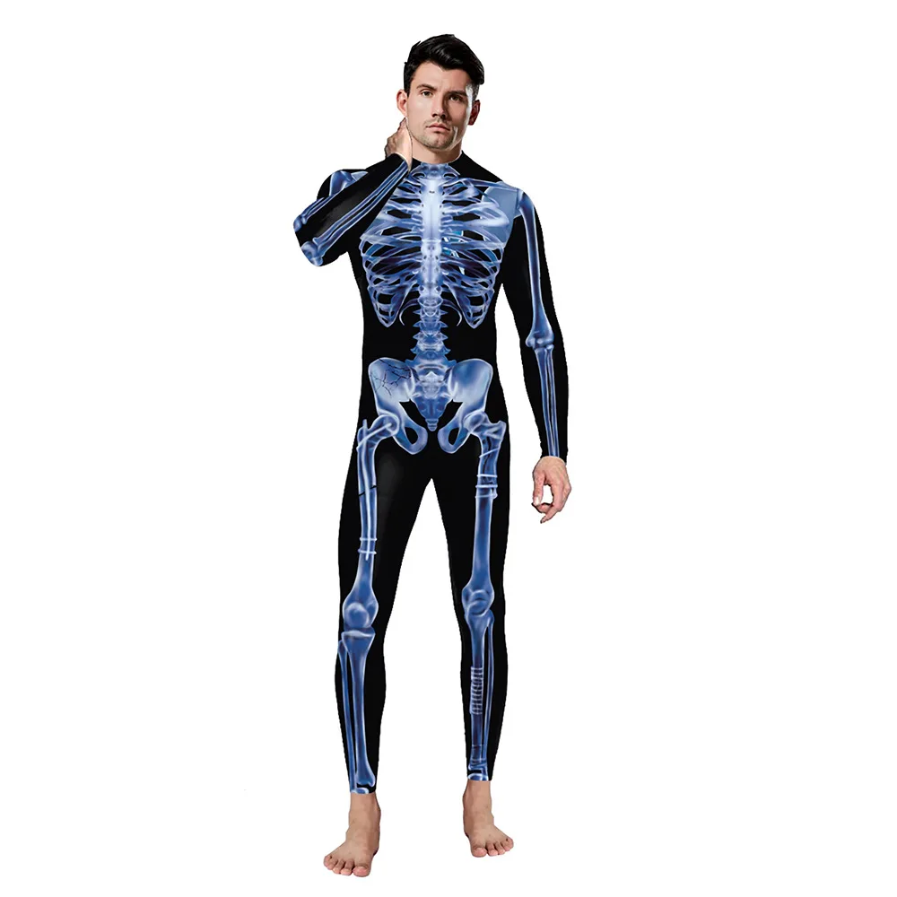 

Women Men Skull Skeleton 3D Print Jumpsuit Elastic Tight Bodysuit Halloween Cosplay Costumes Party Role Play Dress Up Outfit