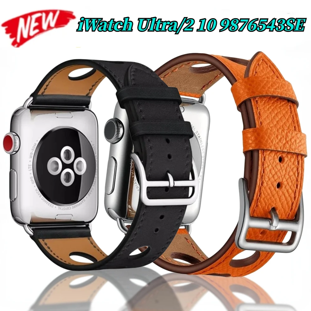 Кожаный ремешок для Apple Watch Series Ultra/2 10 9 8 7 45 мм 41 Мягкий кожаный водонепроницаемый с