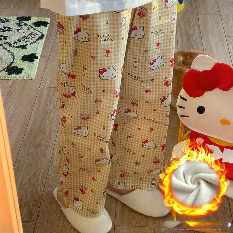 

Cartoon Anime Sanrio Trousers Hello Kitty Kuromi Cute Plush Pajama Pant Loose Straight Leg Kawaii Pant Warmth Retention Girl Toy