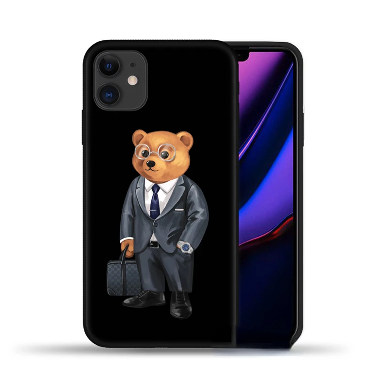 

Free Shipping 2020 Black Case Cute Bear Fashion Brand Protective Silicone CoveriPhone 11 12 13 Pro Max Mini 7 8 Plus X XS XR 6