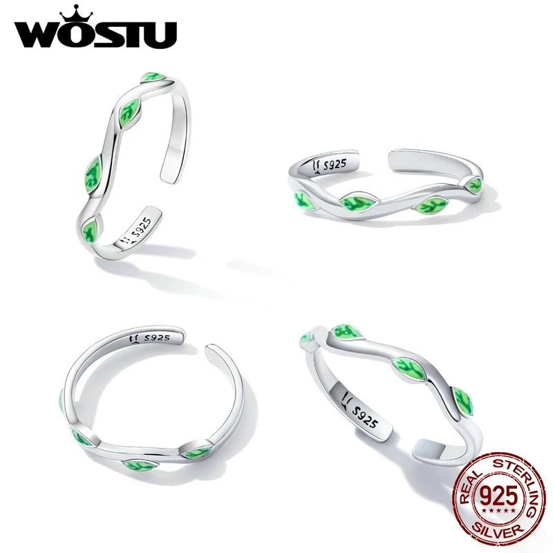 Женские открытые кольца в виде весенних зеленых листьев из серебра 925 пробы |