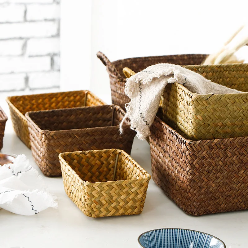 

Japanese Seaweed Woven Storage Basket Cosmetic Storage Box Desktop Clutter Finishing Rattan Bamboo Storage Basket
