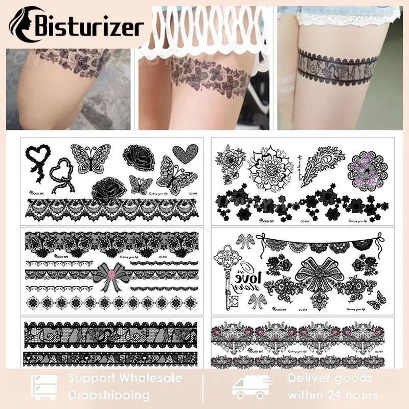 

1~20PCS Temporary Waterproof Sweat Proof Tattoo Sticker For Women Sexy Black Wedding Bracelet Jewelry Lace Tattoo Stickers