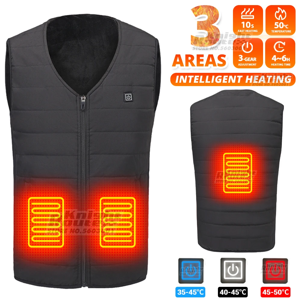 

3 Areas Heated Jacket for Men Women Coat Intelligent USB Electric Heating Thermal Warmer Clothes Winter Heated Vest Waistcoat