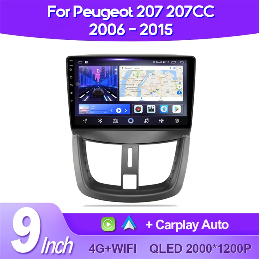 Автомобильный мультимедийный видеоплеер QSZN для Peugeot 207 207CC 2006-2015 4G Wi-Fi CarPlay Android без