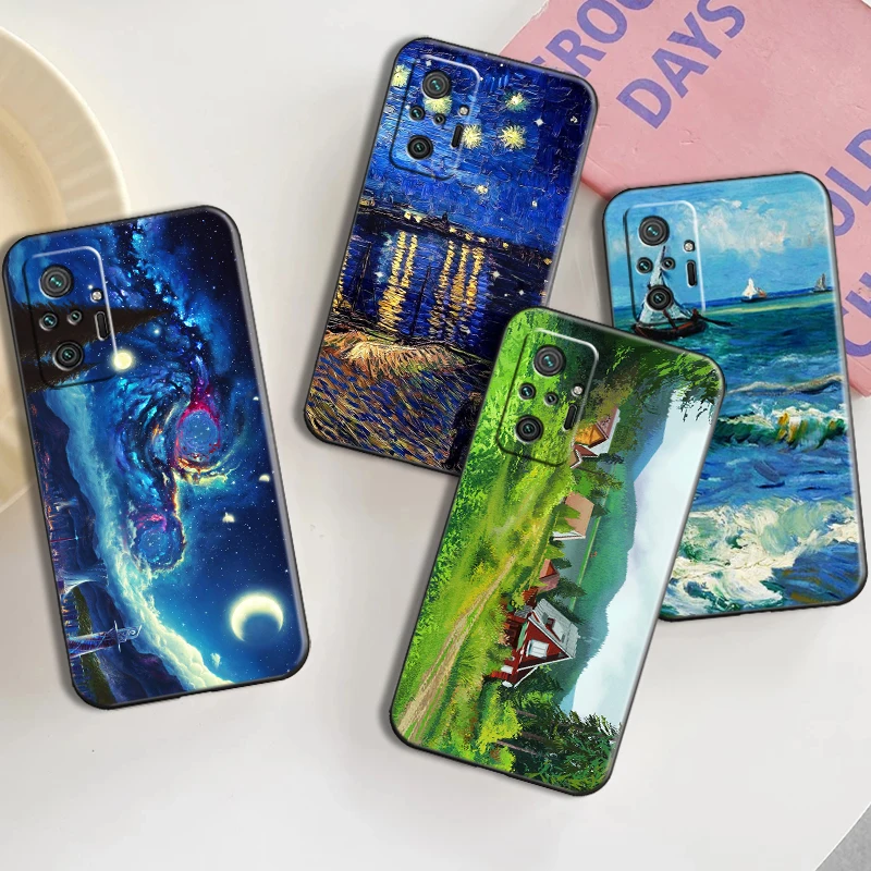 

Vintage Landscape Oil Painting Phone Case For Xiaomi Redmi Note 9 7 7A 9T 9A 9C 9S 9 8 Pro 8T 8 2021 5G Coque Back Black