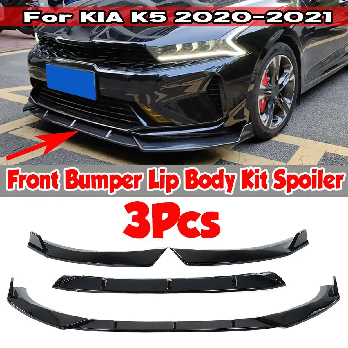 

Glossy Black Car Front Bumper Lip Splitter Diffuser Spoiler Protector For KIA For Optima K5 2020 2021 Bumper Lip Deflector Lips