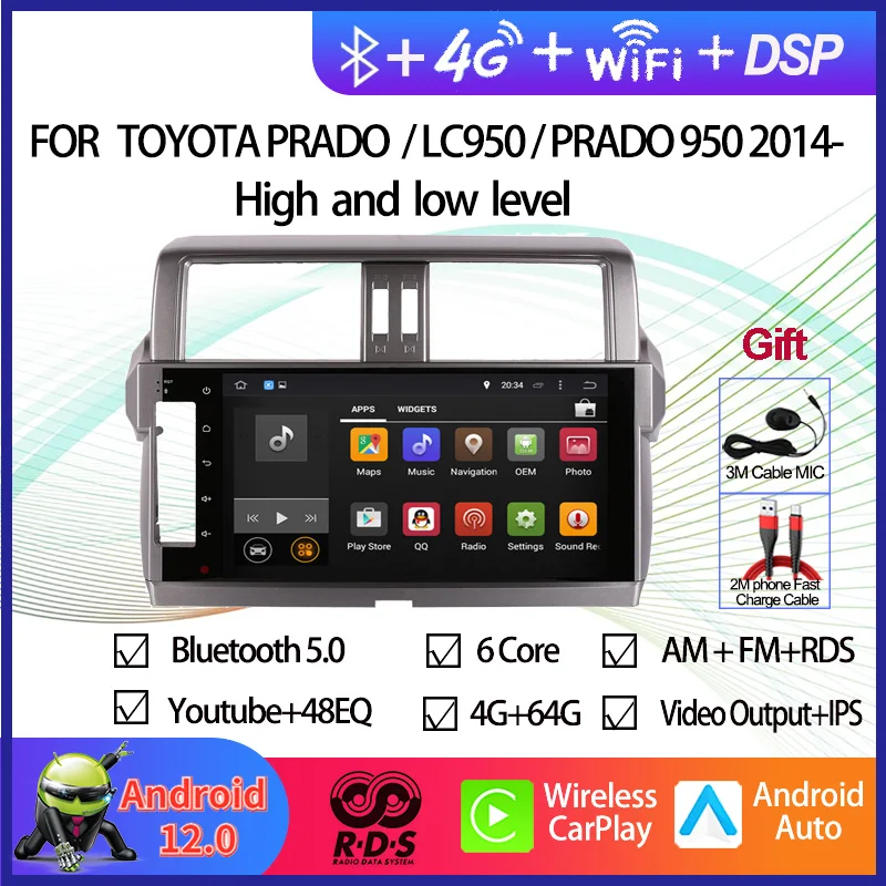 

Android 12 Car GPS Navigation For TOYOTA Land Cruiser Prado 150 2014-2017 10.1" Auto Radio Stereo Multimedia DVD Player